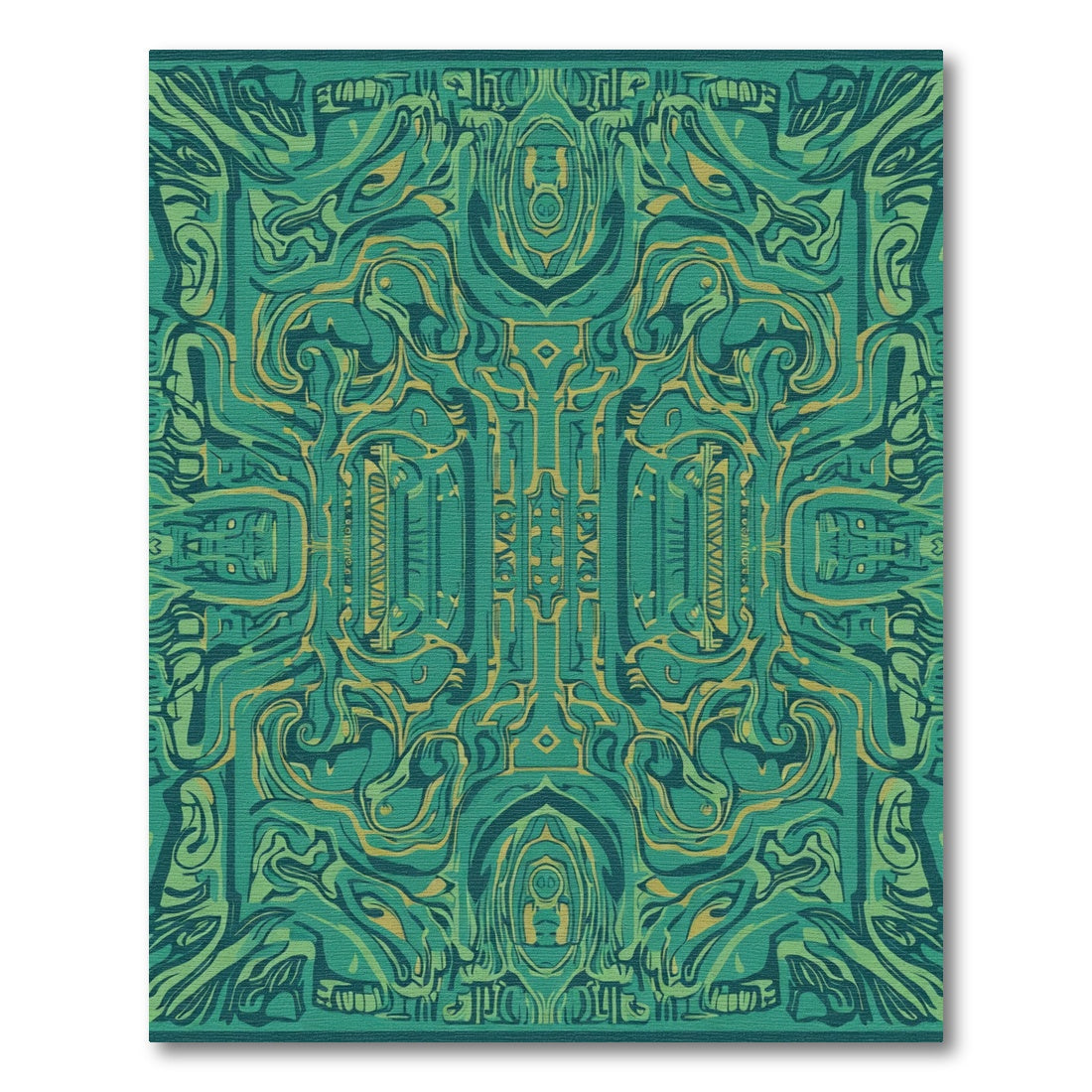 Abstract Emerald and Gold Flow Rug