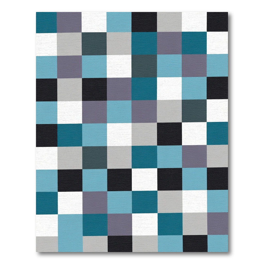 Aqua Gray Black White Checkered Squares Rug