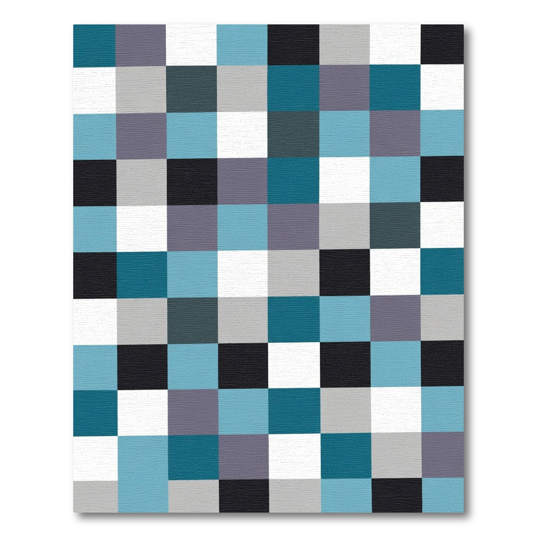 Aqua Gray Black White Checkered Squares Rug