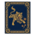 Golden Tiger In Navy Ornate Frame Rug