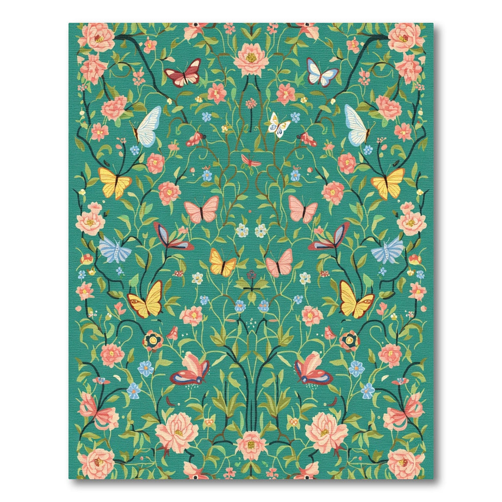 Whimsical Teal Floral Butterfly Garden Rug
