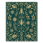 Emerald Gold Botanical Floral Arabesque Rug