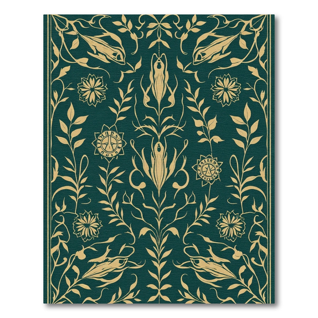 Emerald Gold Botanical Floral Arabesque Rug