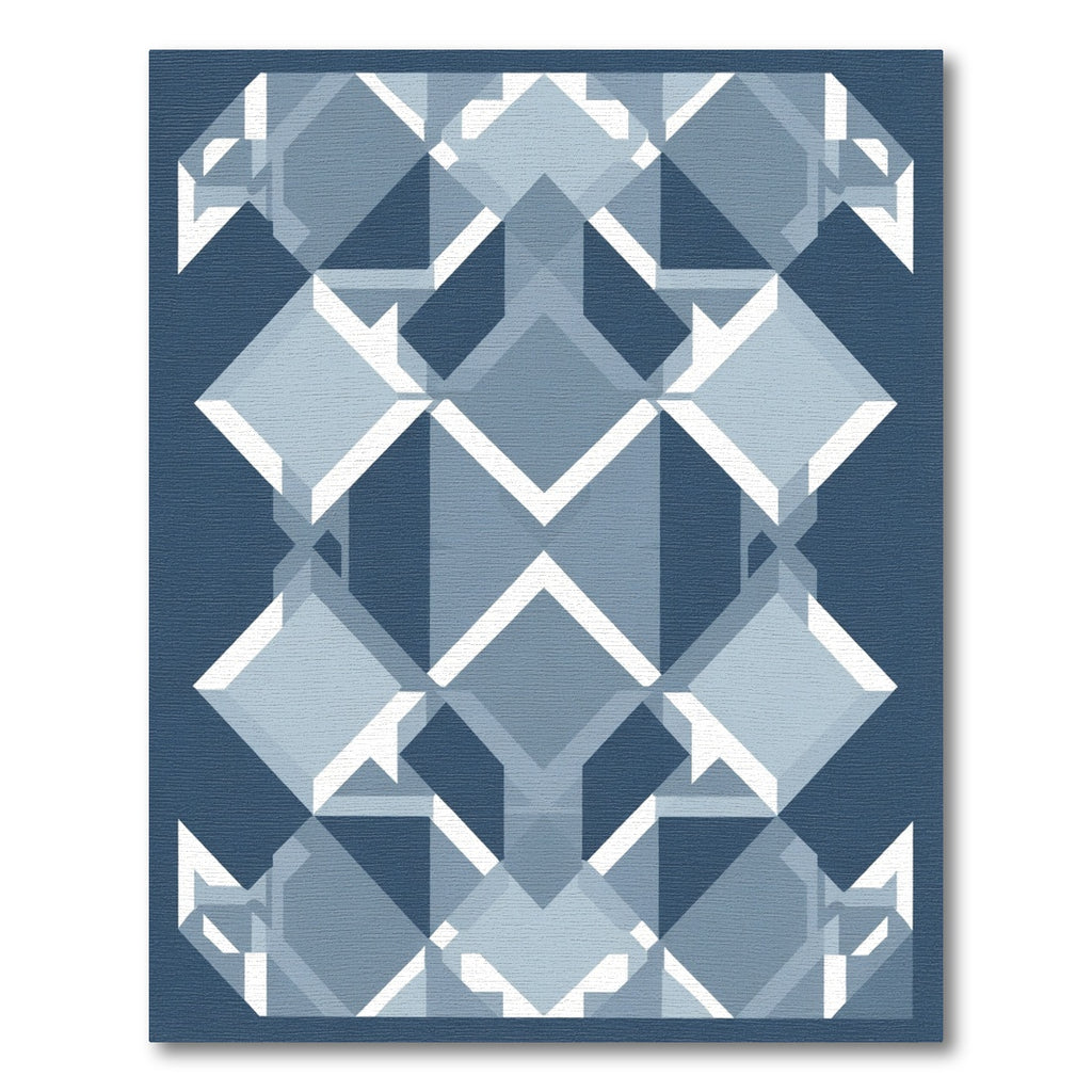 Blue White Geometric Dimensional Diamond Rug