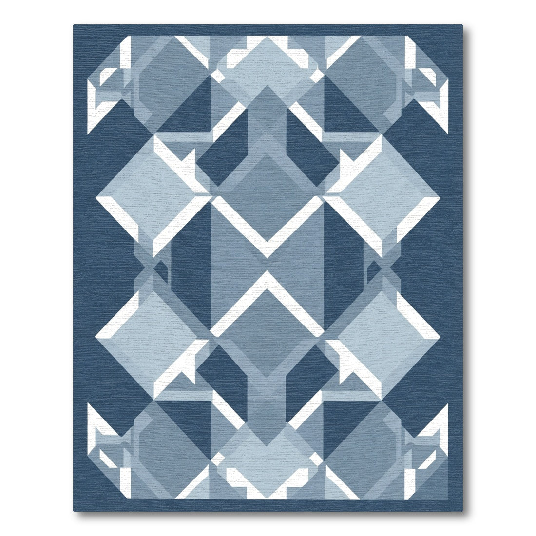 Blue White Geometric Dimensional Diamond Rug