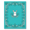 Whimsical White Rabbit Floral Border Rug