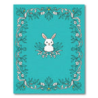 Whimsical White Rabbit Floral Border Rug