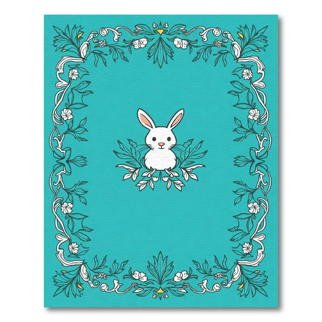 Whimsical White Rabbit Floral Border Rug
