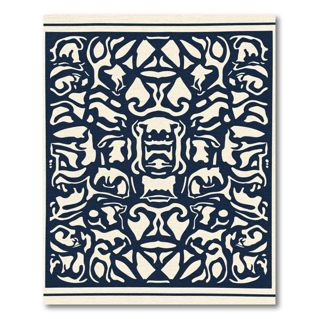 Navy Cream Symmetrical Abstract Forms Rug