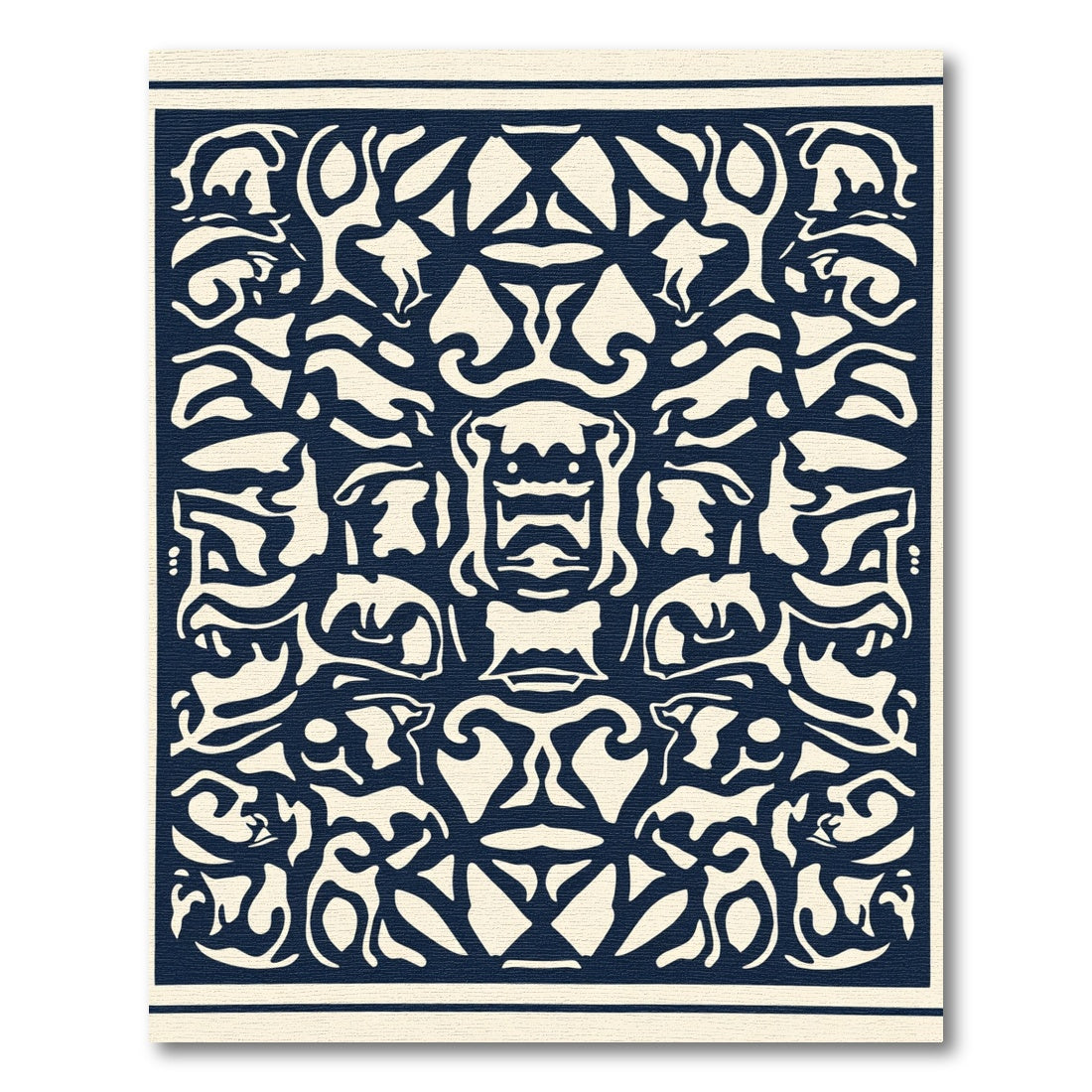 Navy Cream Symmetrical Abstract Forms Rug