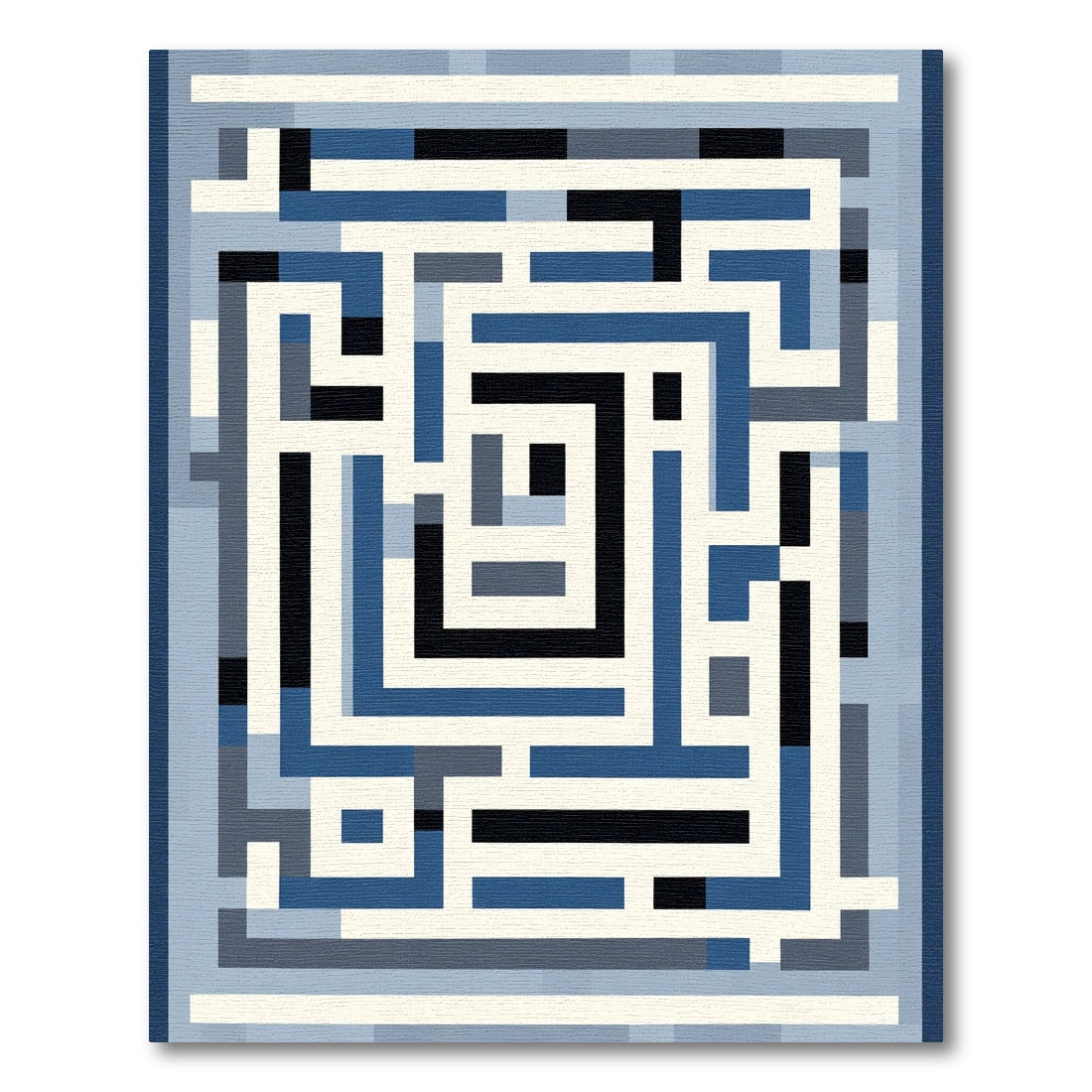 Geometric Maze Blue Ivory Graphic Rug