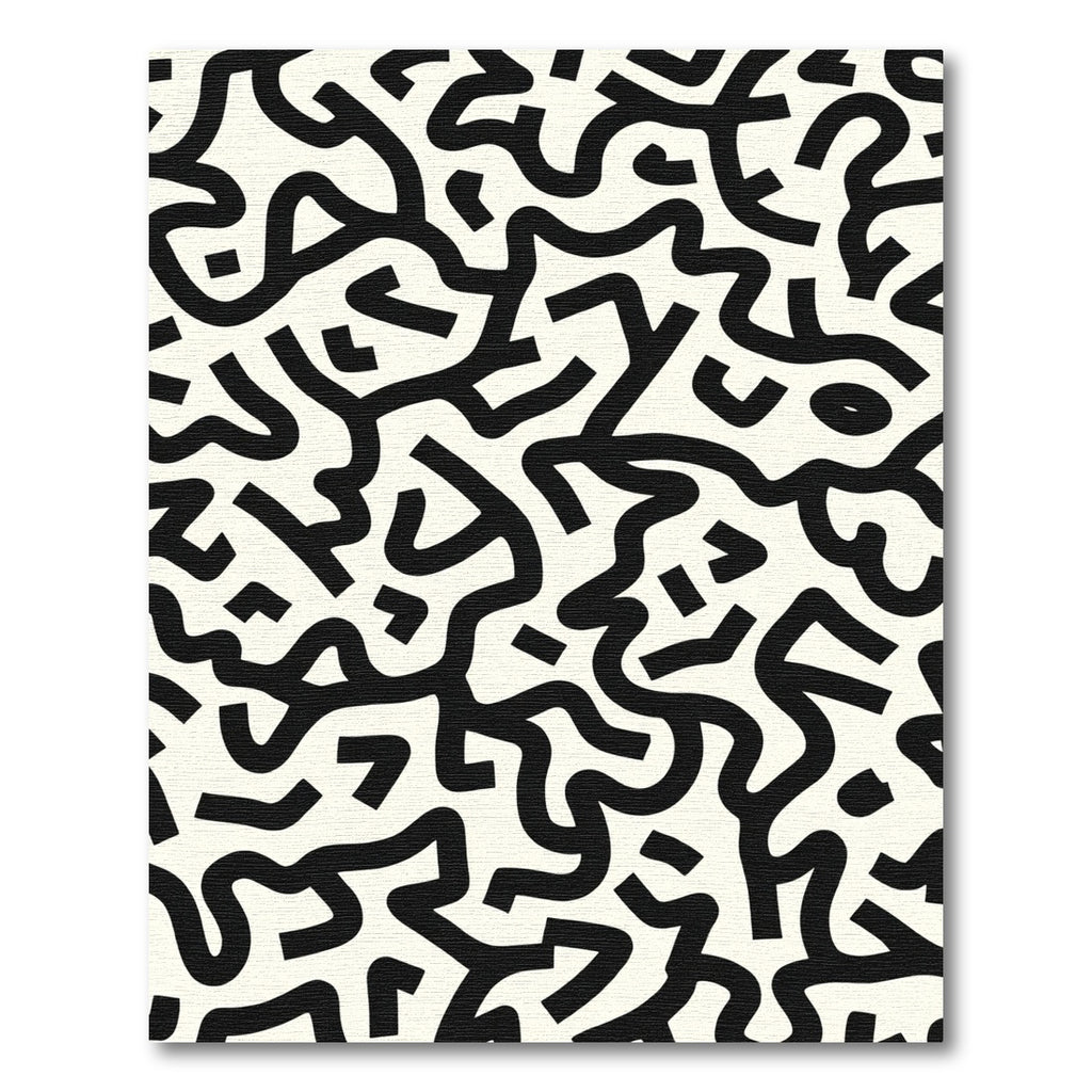 Black White Abstract Maze Rug