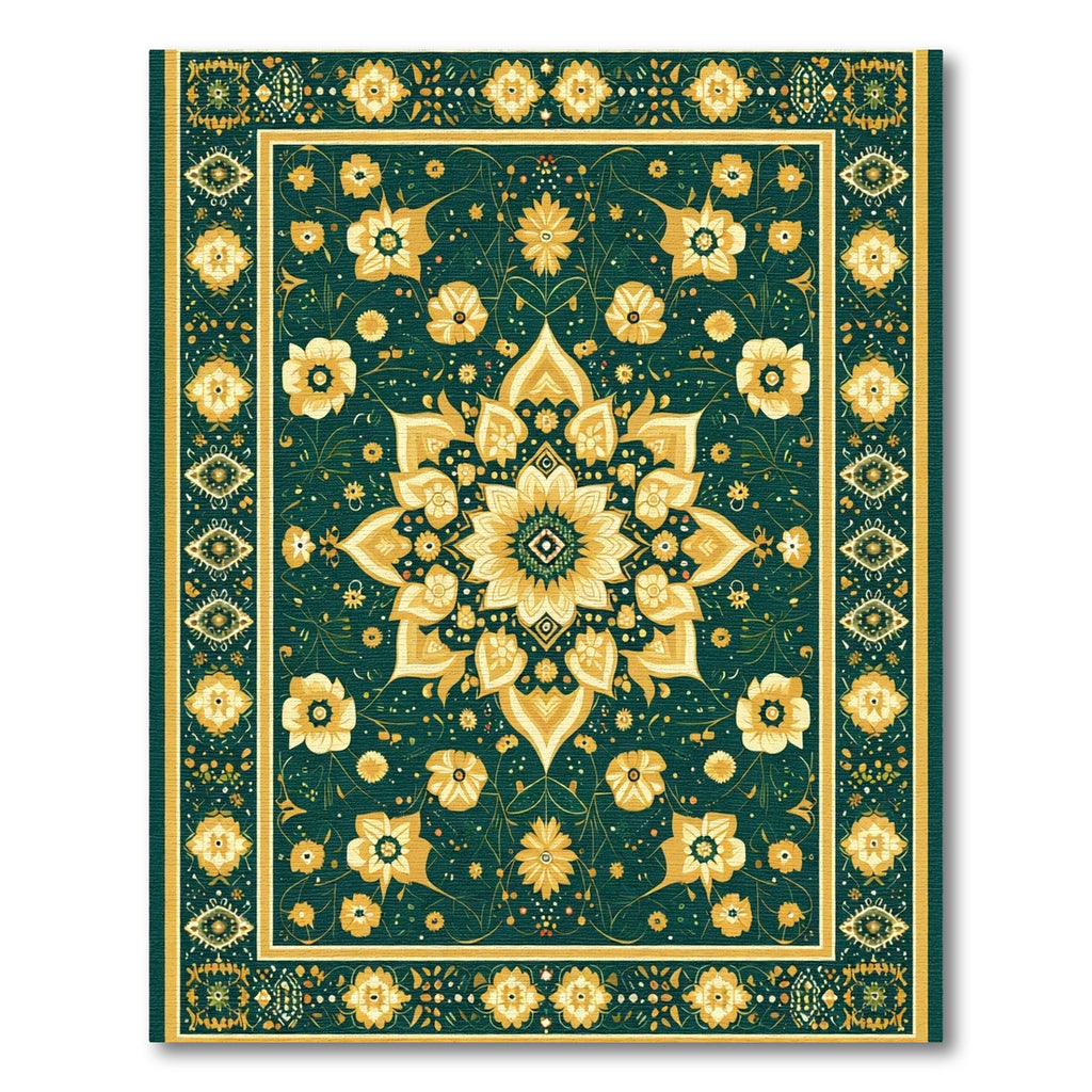 Golden Floral Medallion Emerald Tapestry Rug