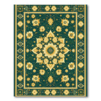 Golden Floral Medallion Emerald Tapestry Rug