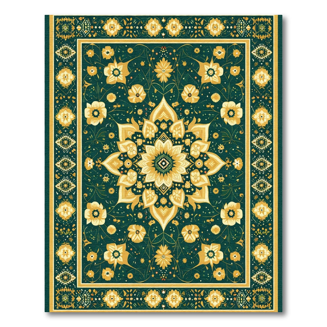 Golden Floral Medallion Emerald Tapestry Rug
