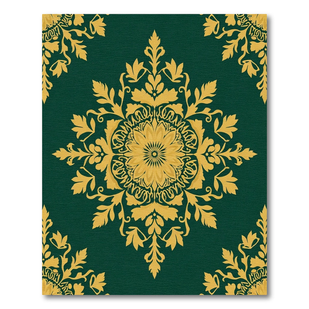 Emerald Green Golden Floral Medallion Rug