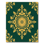Emerald Green Golden Floral Medallion Rug