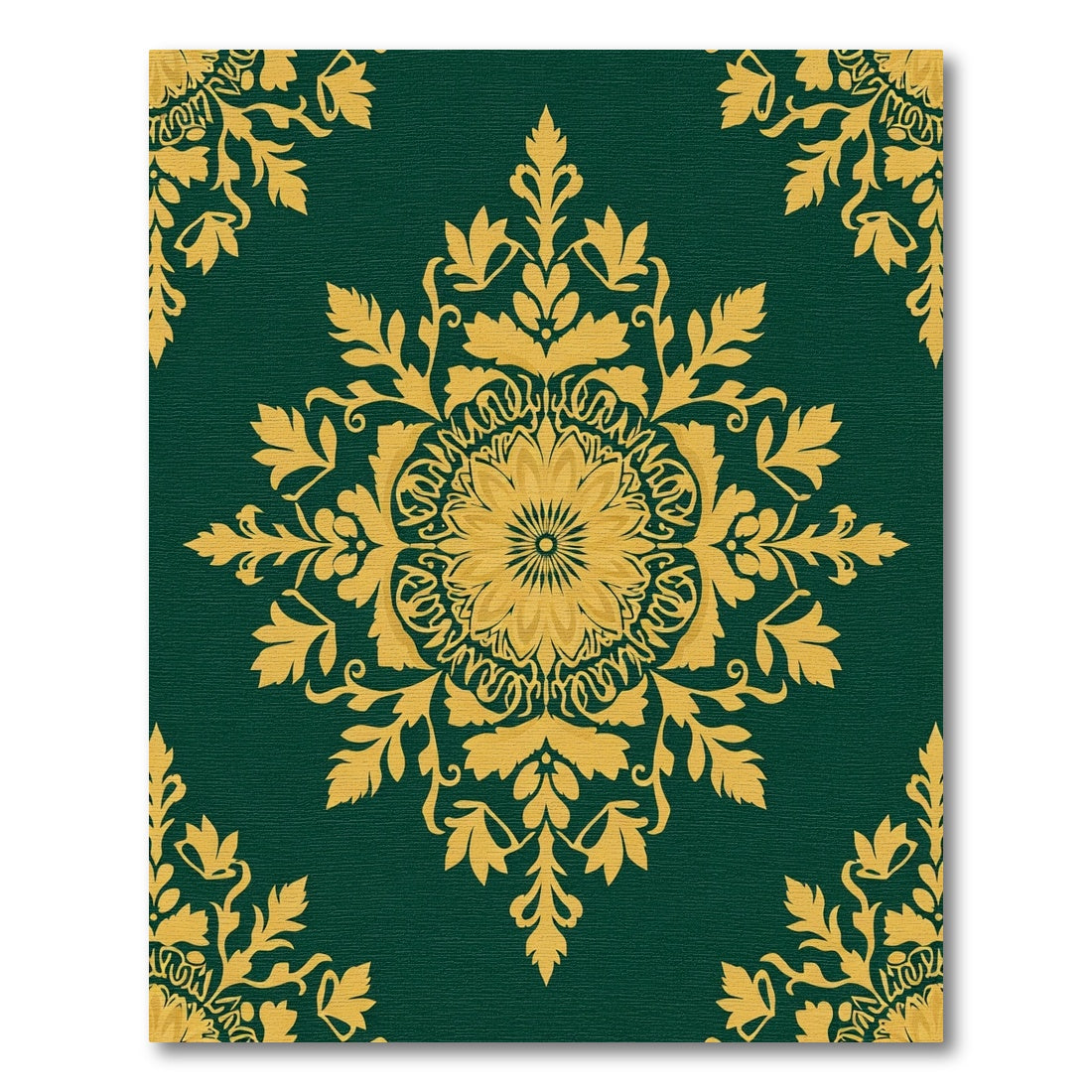 Emerald Green Golden Floral Medallion Rug