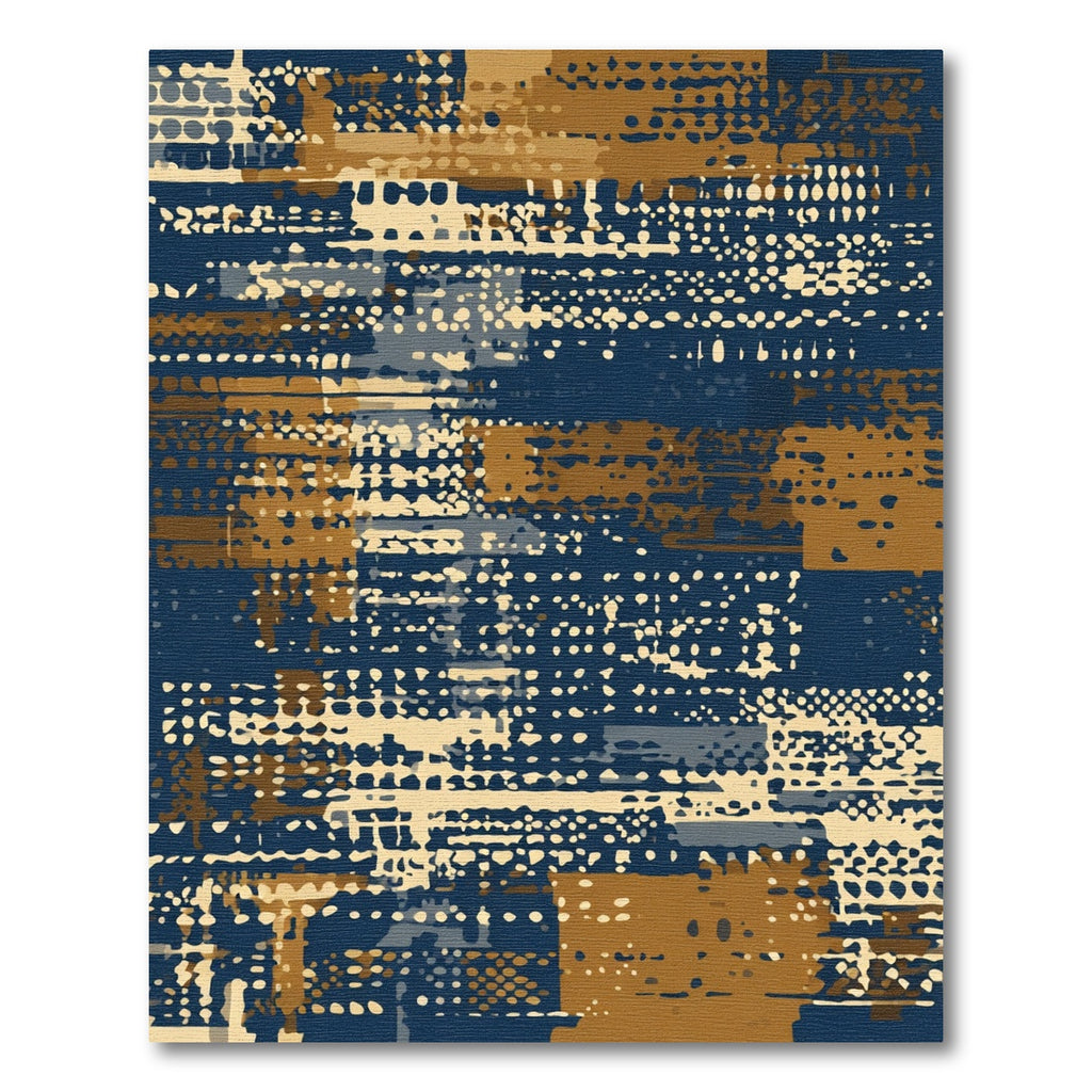 Abstract Blue Ochre Dot Collage Rug