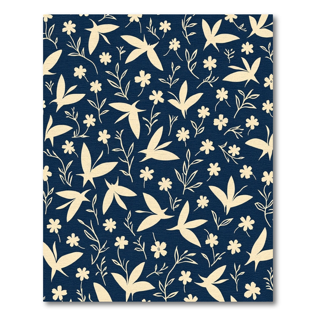 Cream Floral Birds Dark Blue Background Rug