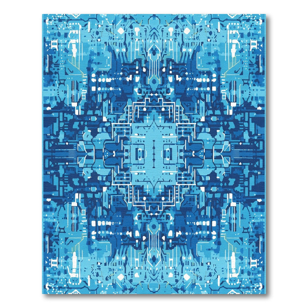 Cybernetic Deep Blue Circuit Board Rug