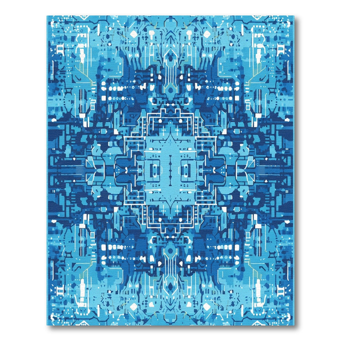 Cybernetic Deep Blue Circuit Board Rug