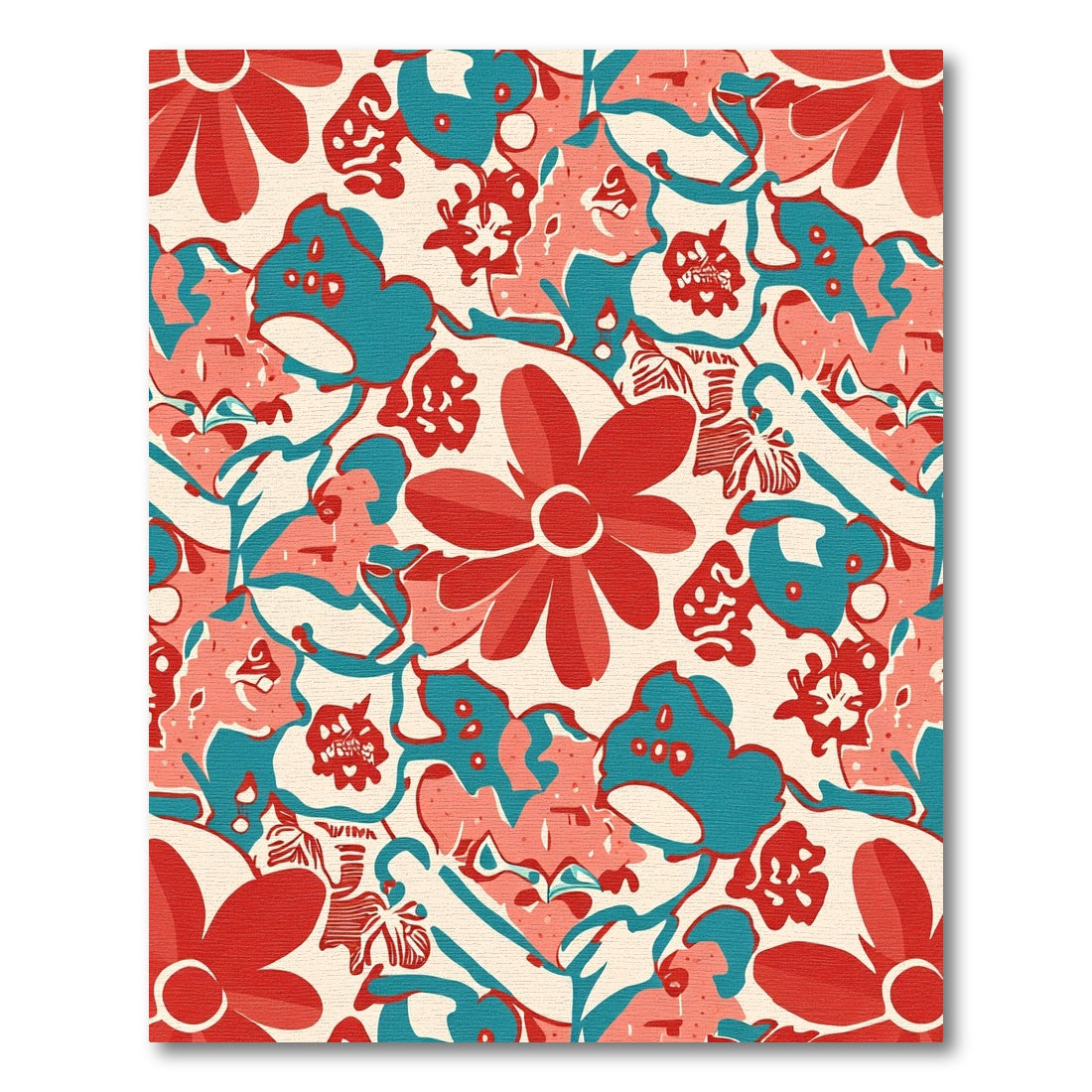 Retro Teal Coral Floral Medley Rug