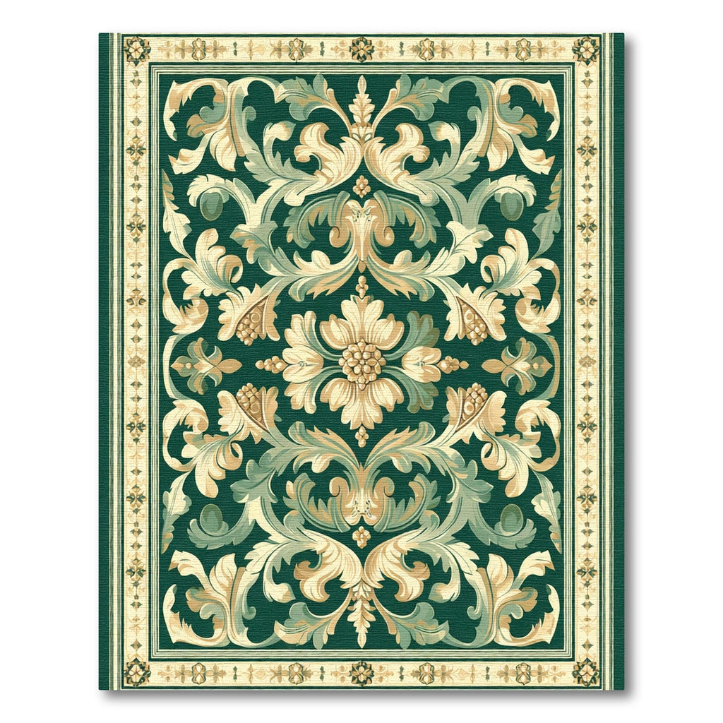 Green Beige Acanthus Scrollwork Rug