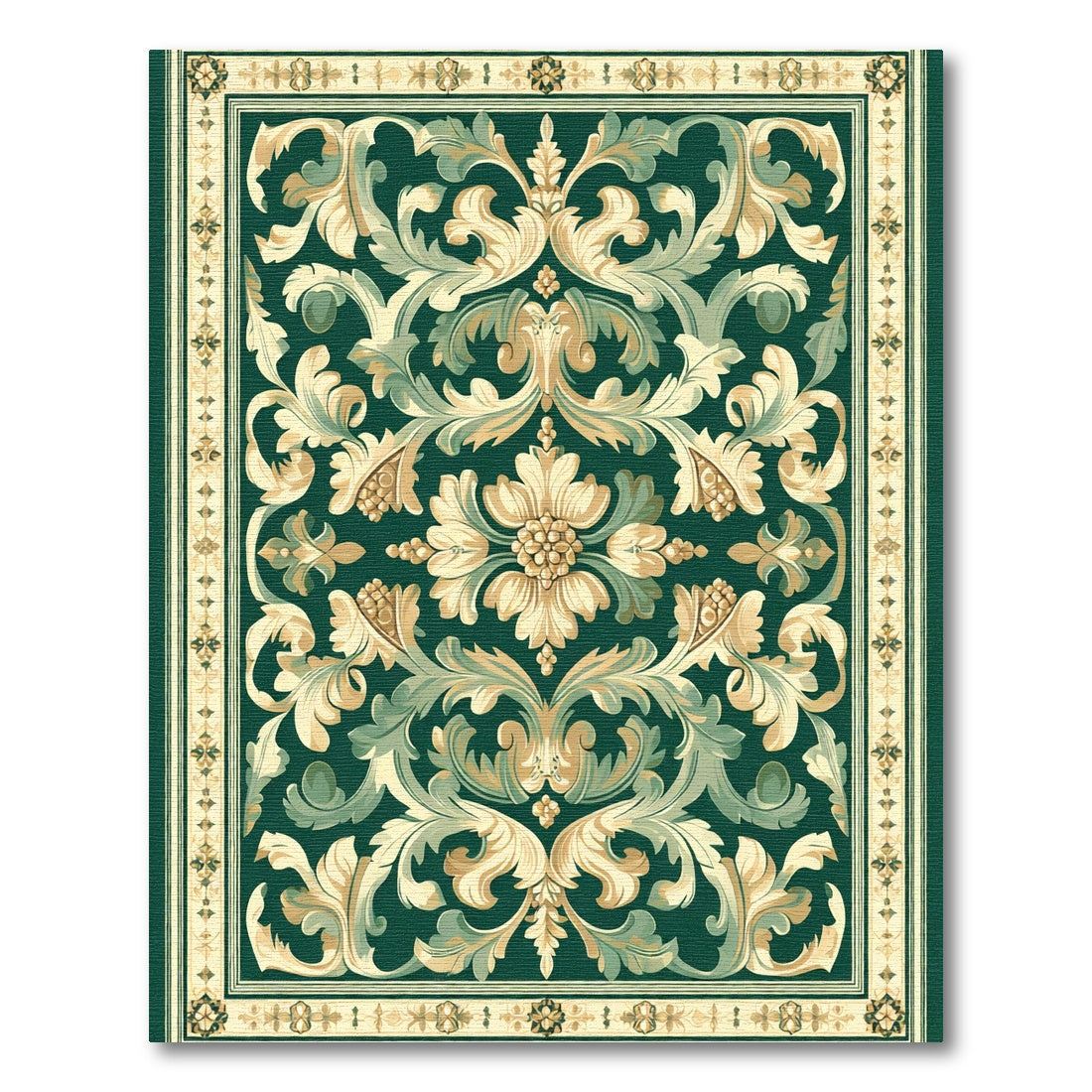 Green Beige Acanthus Scrollwork Rug