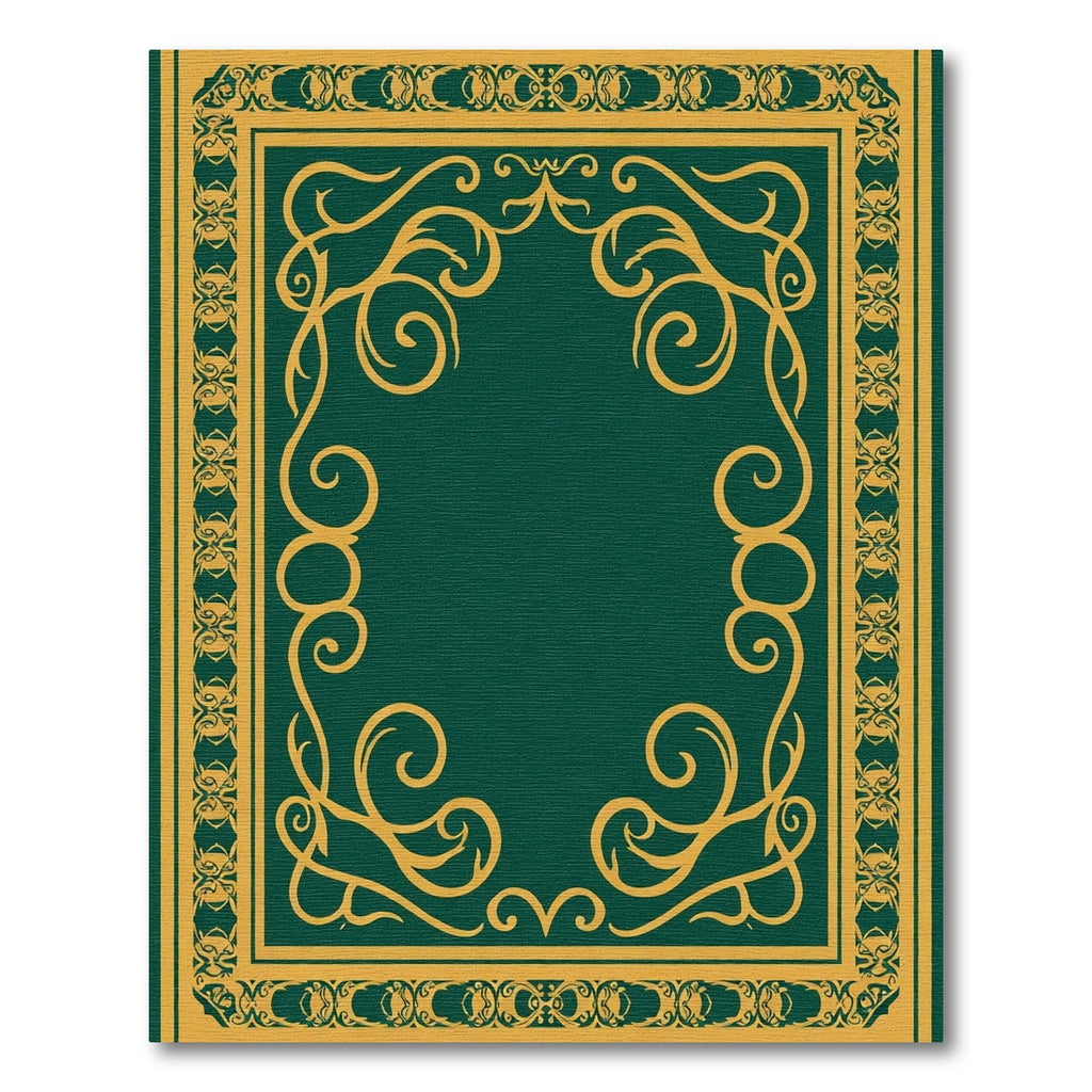 Elegant Emerald and Gold Scrollwork Border Rug