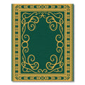 Elegant Emerald and Gold Scrollwork Border Rug