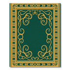 Elegant Emerald and Gold Scrollwork Border Rug