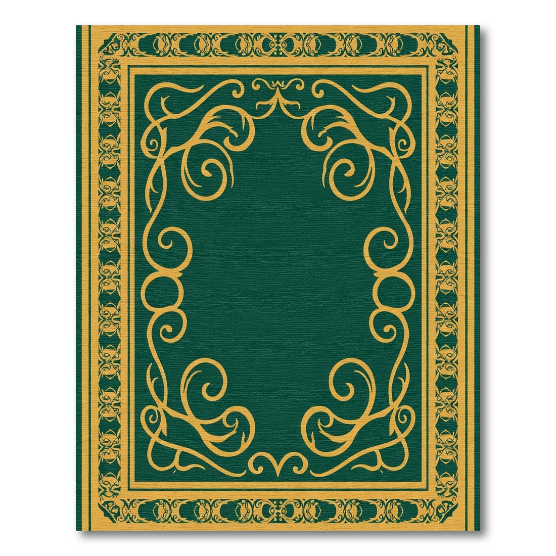 Elegant Emerald and Gold Scrollwork Border Rug