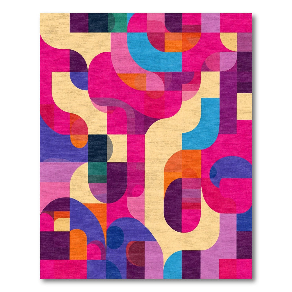 Vibrant Pink Geometric Mid Century Rug