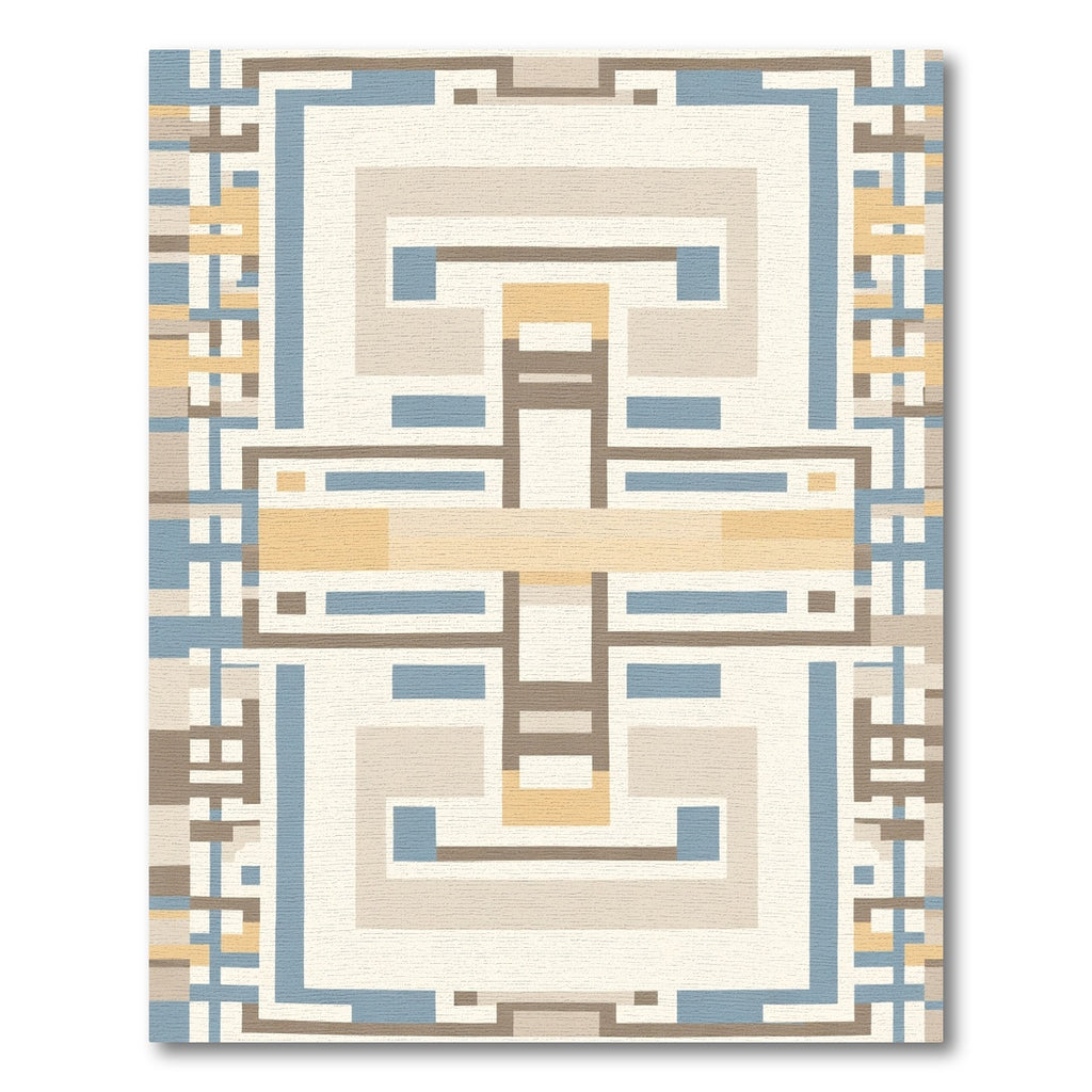 Subtle Blue Beige Geometric Maze Rug