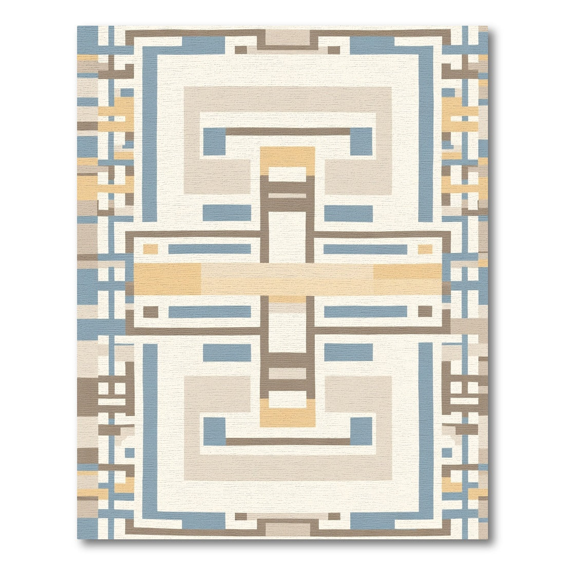 Subtle Blue Beige Geometric Maze Rug