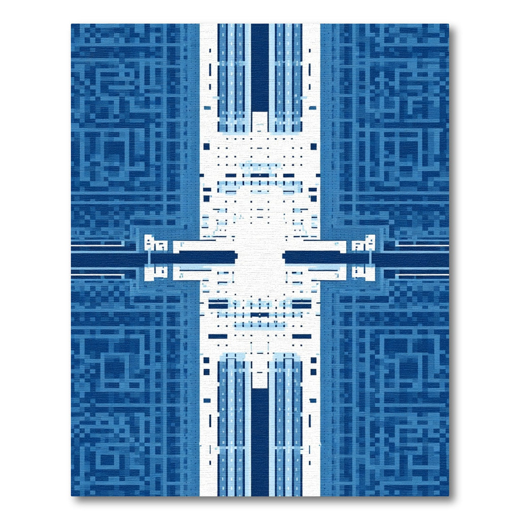 Deep Blue Geometric Maze Rug