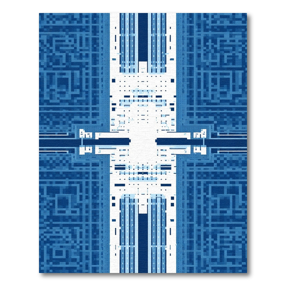 Deep Blue Geometric Maze Rug