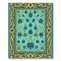 Teal Gold Floral Vine Border Rug