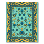 Teal Gold Floral Vine Border Rug