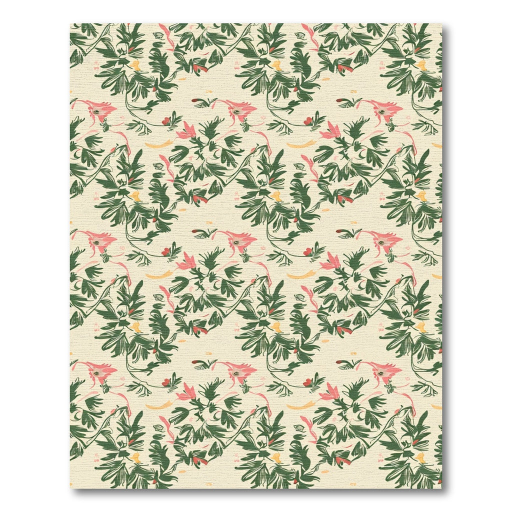 Cream Floral Vine In Green Rug
