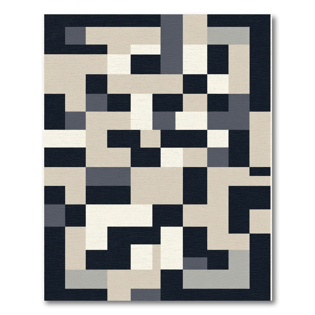 Geometric Abstract Navy Cream Mosaic Rug