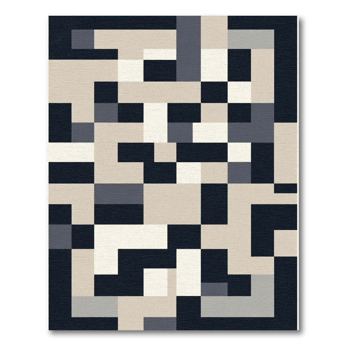 Geometric Abstract Navy Cream Mosaic Rug