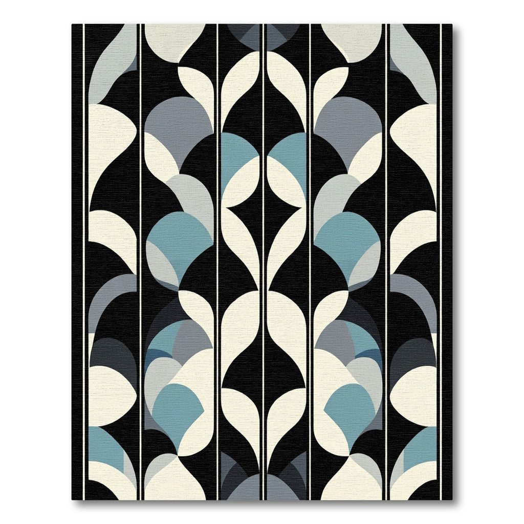 Abstract Blue Ivory Black Geometric Panels Rug