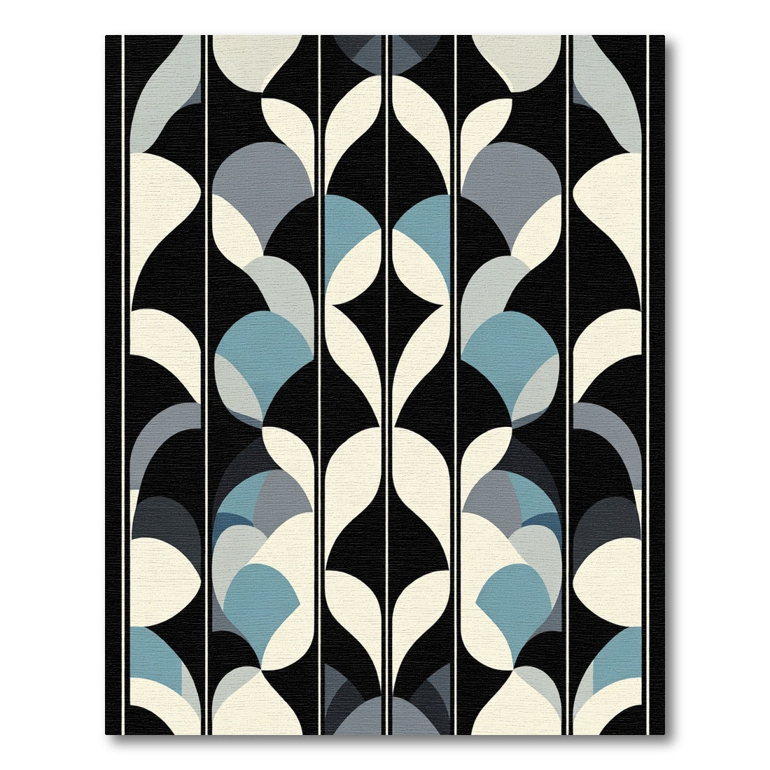 Abstract Blue Ivory Black Geometric Panels Rug