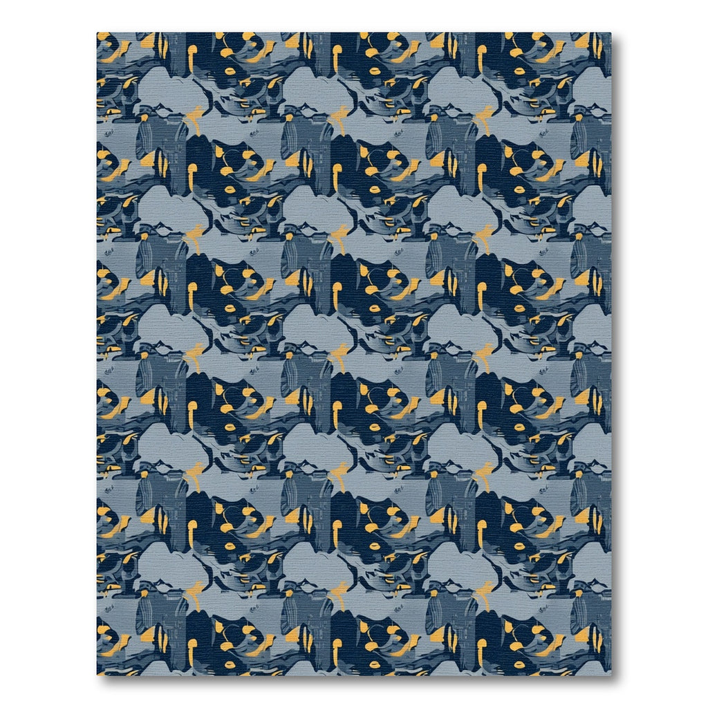 Abstract Blue Ochre Jagged Geometry Rug