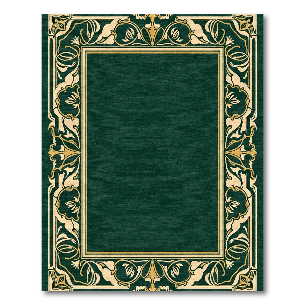 Green Gold Art Nouveau Floral Border Rug