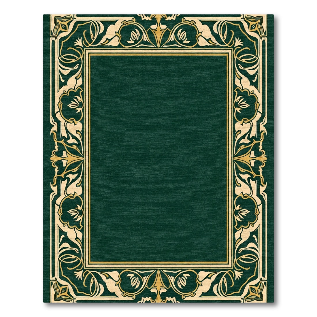 Green Gold Art Nouveau Floral Border Rug