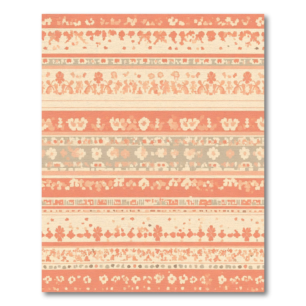 Coral And Cream Floral Stripe Collage Rug