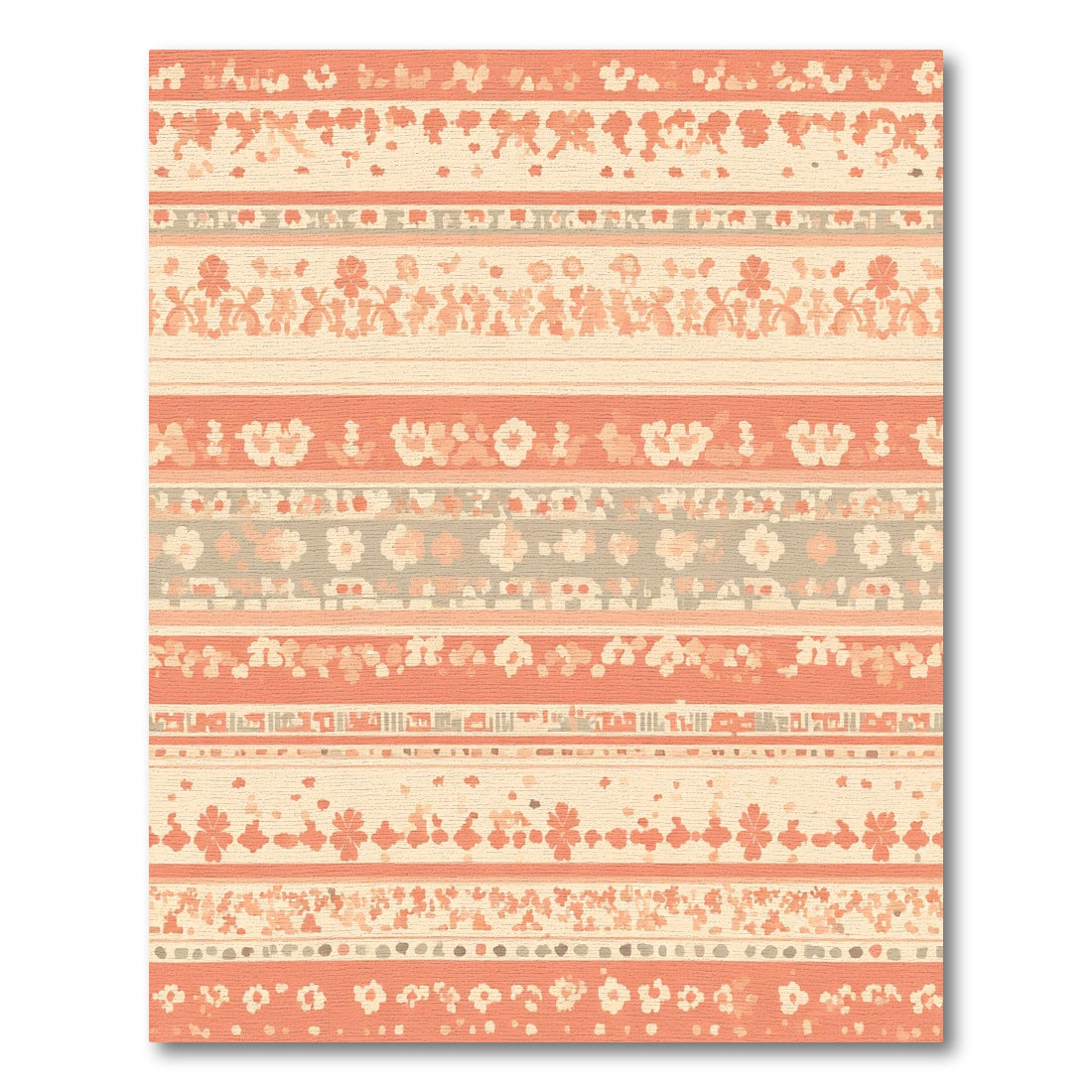 Coral And Cream Floral Stripe Collage Rug
